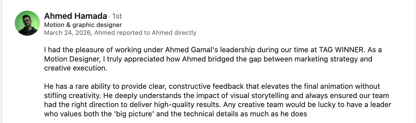 Ahmed Hamada LinkedIn recommendation