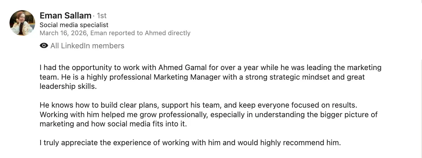 Eman Sallam LinkedIn recommendation