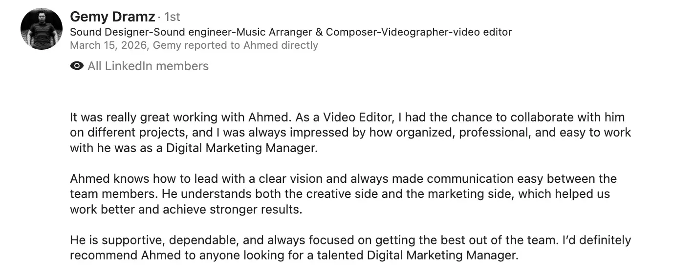Gemy Dramz LinkedIn recommendation