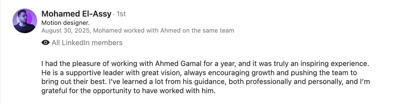 Mohamed El-Assy LinkedIn recommendation